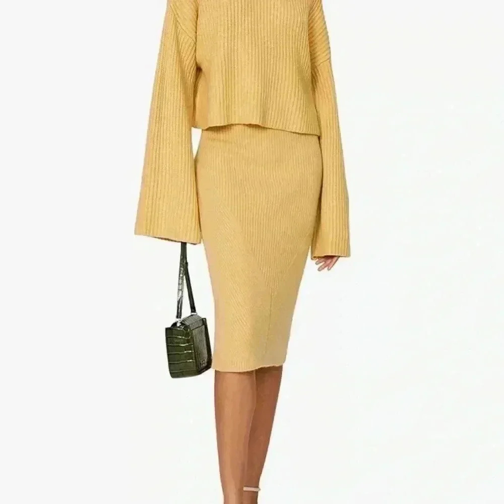 Sweet Baby Jamie Yellow Knit‎ Midi Skirt Size Small